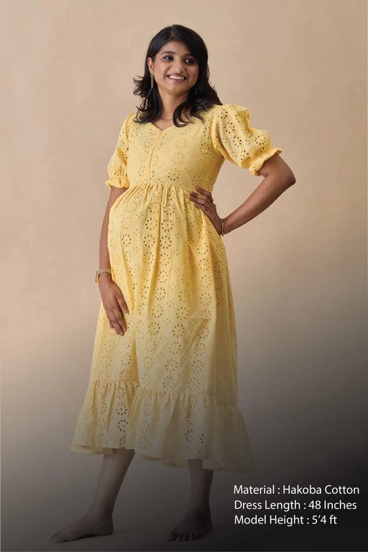 Lemon Yellow Hakoba Maternity Dress