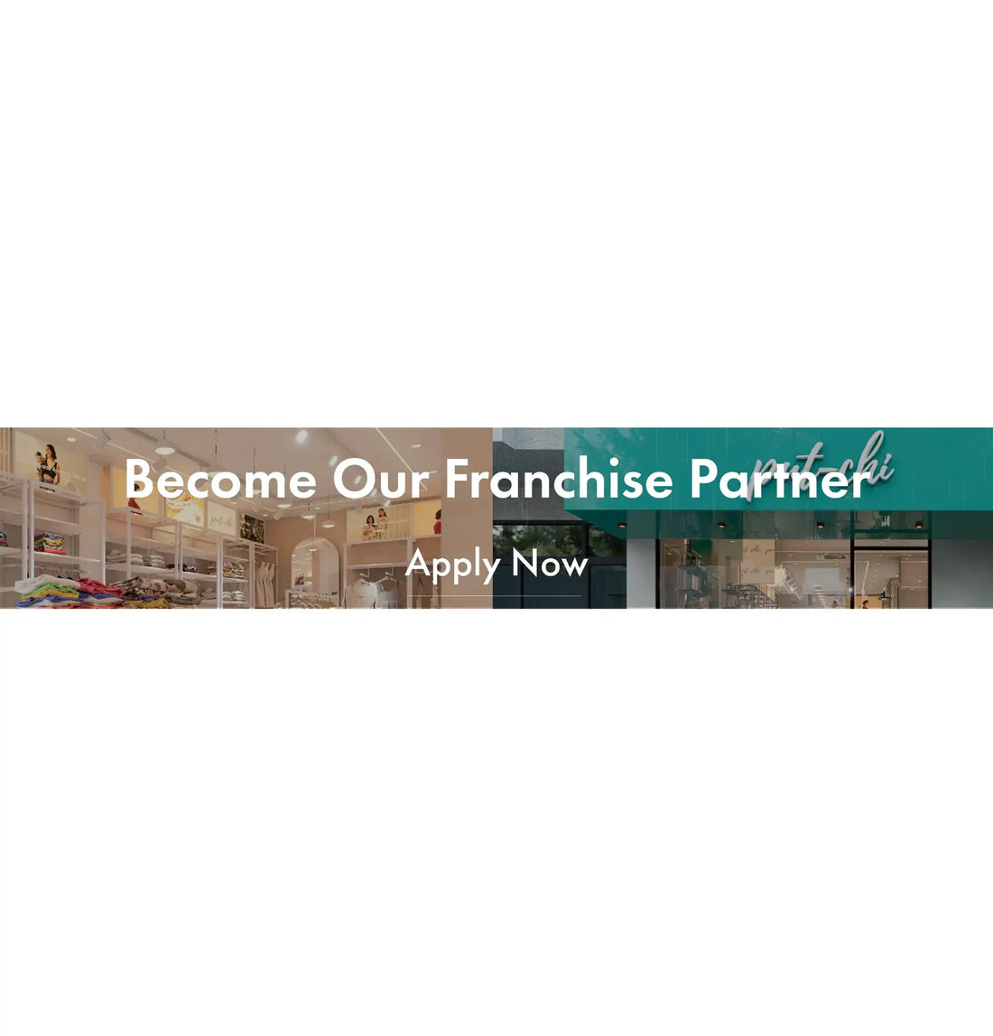 Promotional banner for becoming a franchise partner with a store interior in the background.
