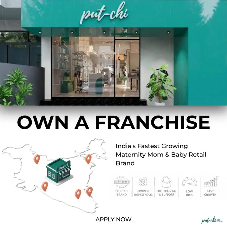 Put-chi franchise store front with promotional text on a white background