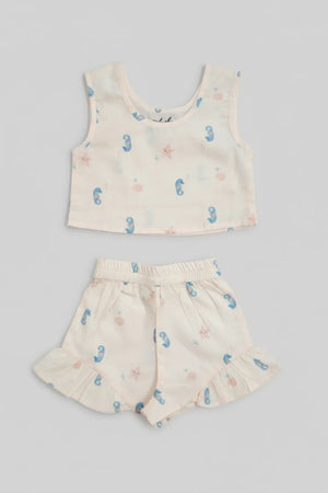 Girls co-ord set organic cotton sleeveless top and shorts for toddlers 1-3 years - breathable summer outfit for Indian babies - soft comfortable matching set for baby girls