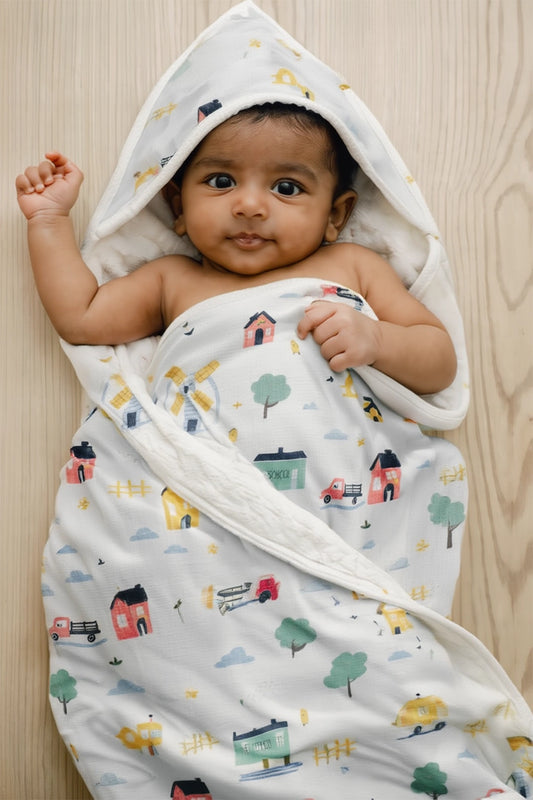 Tiny Town Hooded Towel