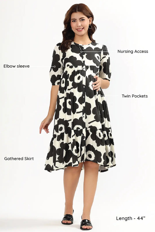 Monochrome Bloom Feeding Dress
