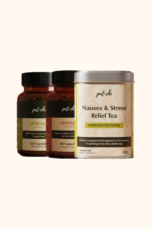 Gentle Detox & Gut Reset Kit -  Triphala & Moringa Capsules & Moringa Ginger Herbal Tea