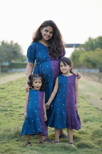 Mystic Blue & Purple Mini Heart Mom & Daughter Twinning Dress