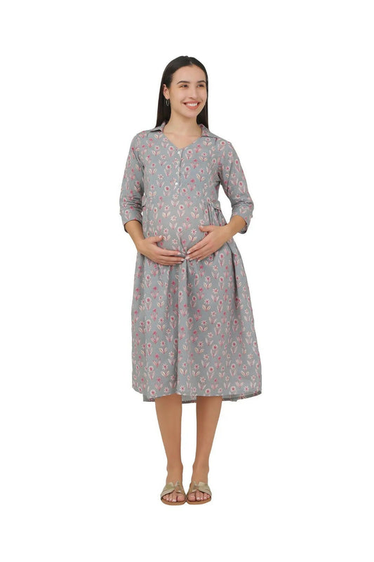Graceful Grey Floral Maternity Dress
