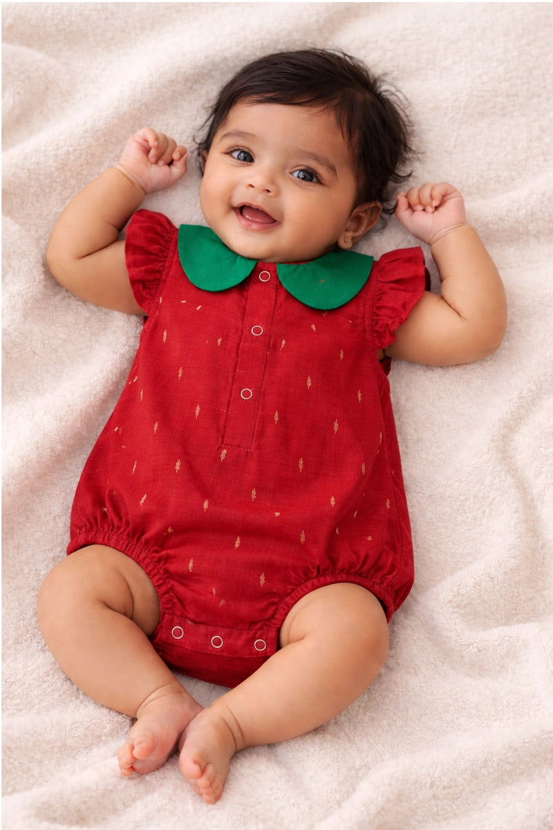 Ruby Leaf Silk Romper