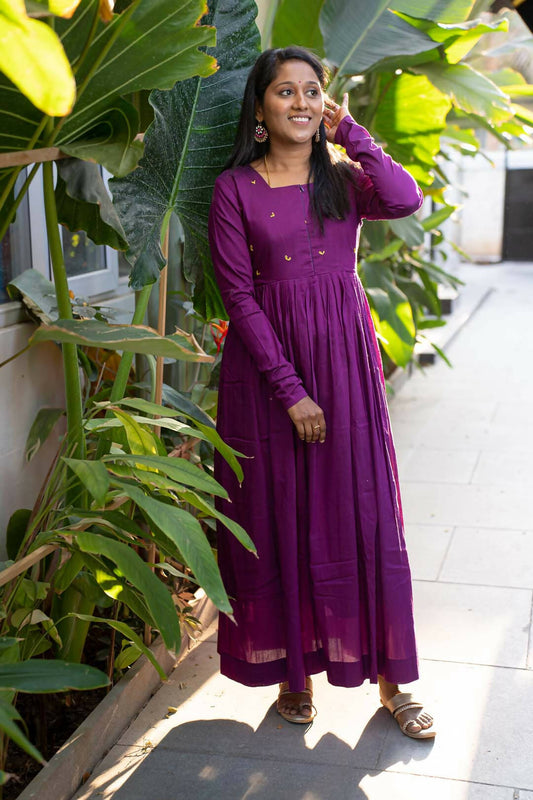 Violet Embroidery Cotton Maxi Dress