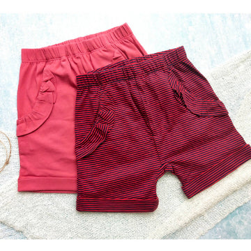 Girls Shorts Pinkish Red and Maroon Stripes for baby girl - Set of 2
