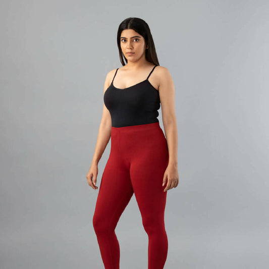Cherry Red Cotton Ankle Leggings