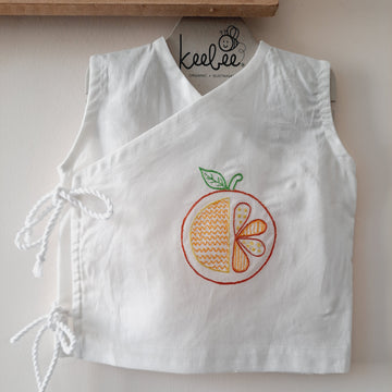 Organic Cotton Sleeveless Embroidered Baby Jabla - Orange