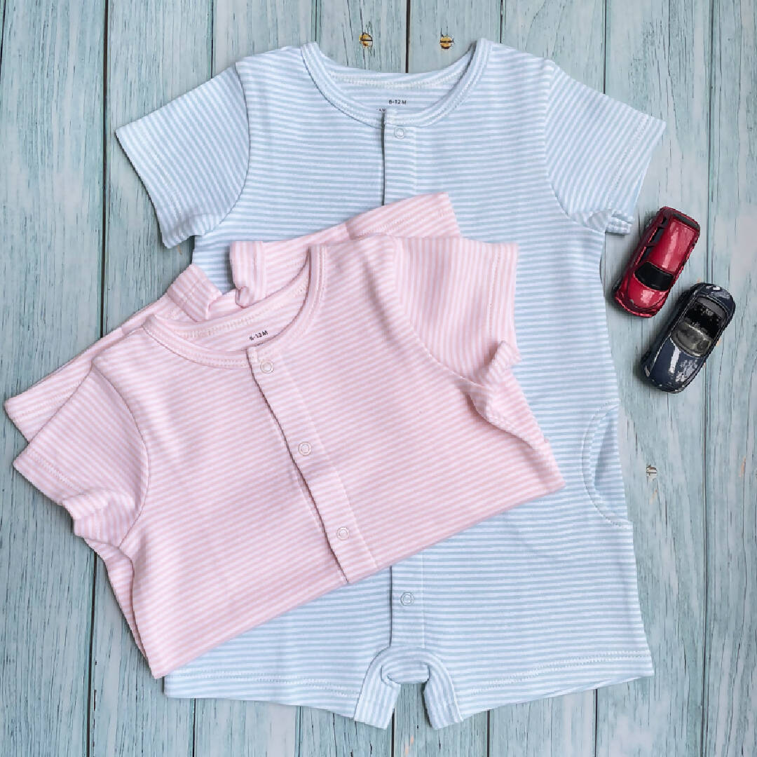 Blue and Pink Cute Side Pockets Romper