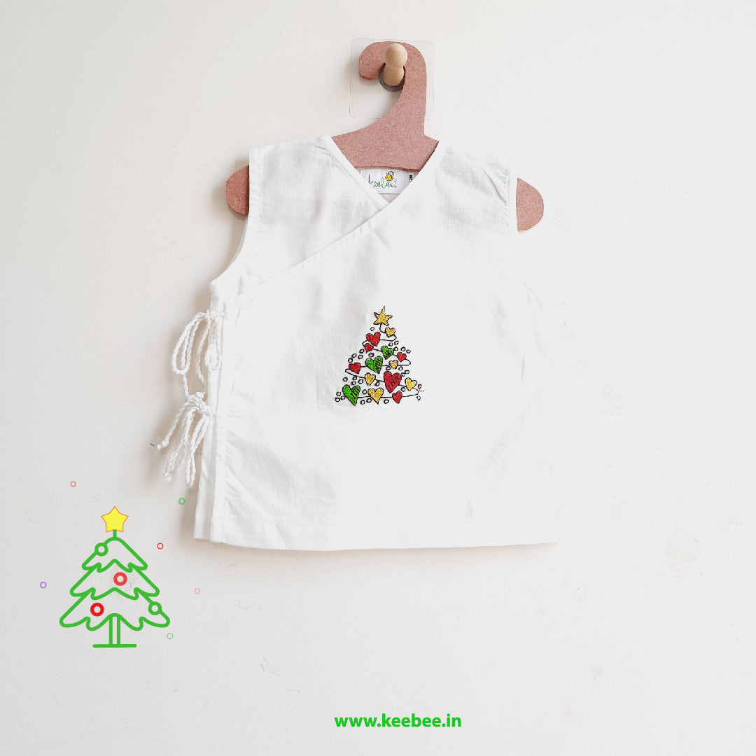 Xmas Tree Sleeveless Embroidered Organic Cotton Baby Jabla