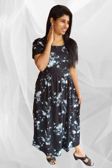 Black Galaxy Printed Zipless Nursing Maxi Dress