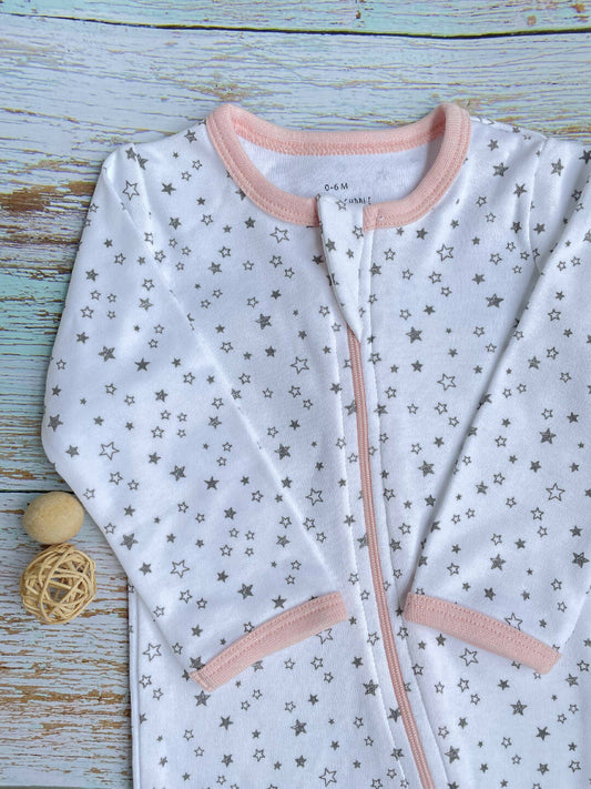 Pink Star Gazing Zippered Grow Suit For Baby Romper
