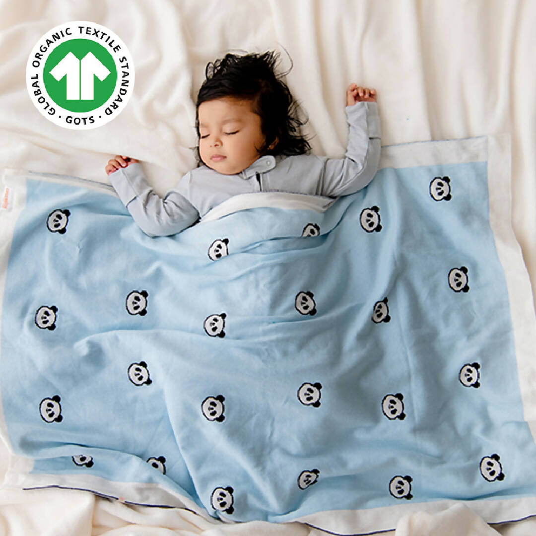 Baby Blue Luxury Organic Cotton Blanket for Newborn Baby Boy and Baby Girl