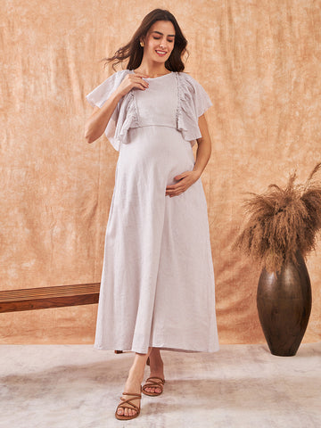 White Striped Linen Maternity Dress