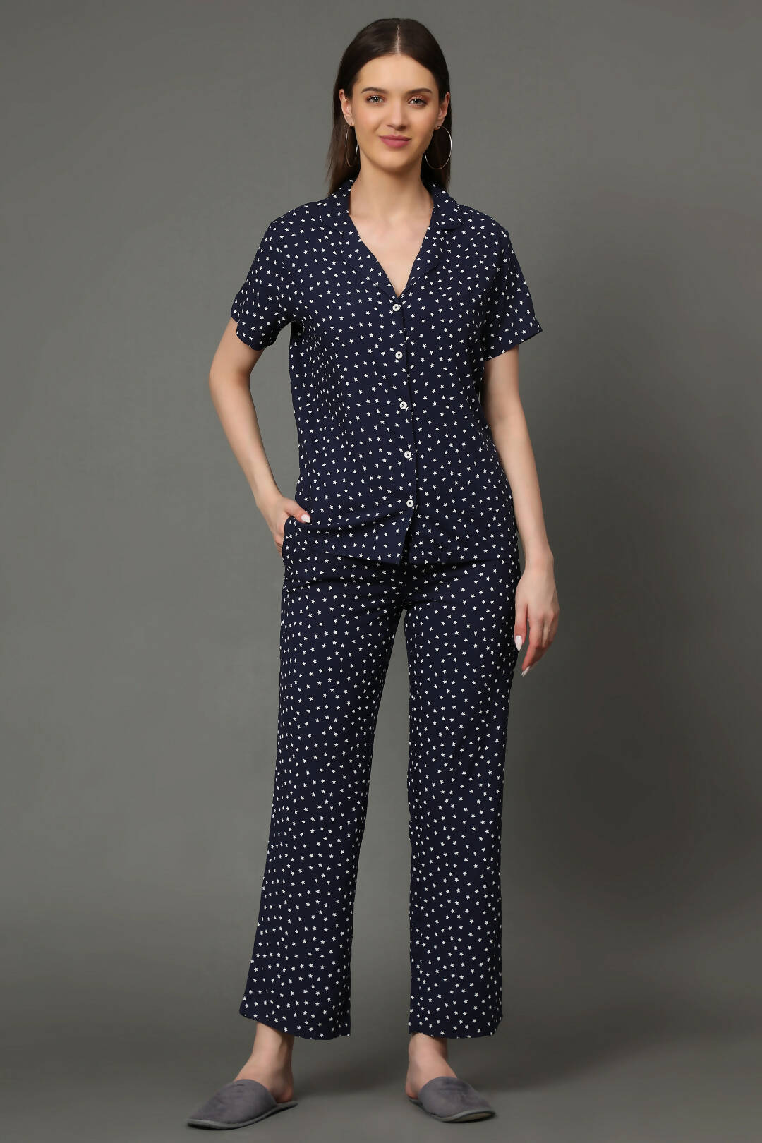 Navy Blue Star Printed Women's PJ Set