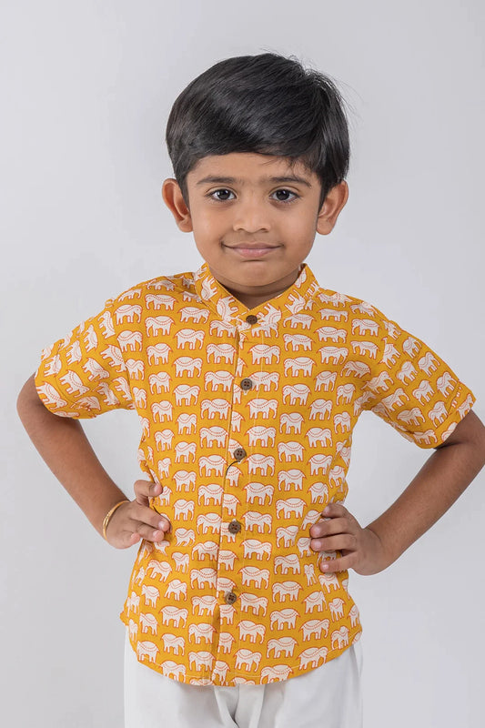 Express Your Child's Love for Animals with Boys' Elephant Print Shirt | Pure Cotton | Nesavu