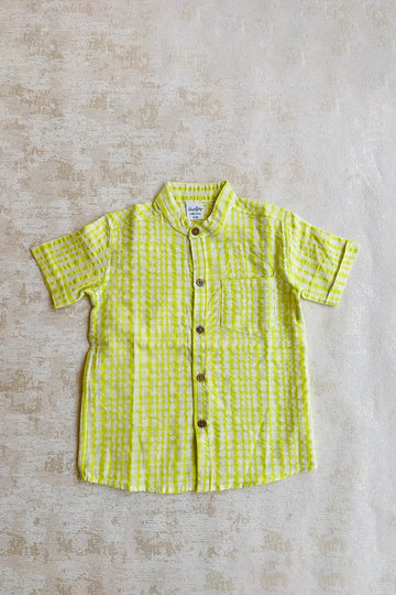 Fluorescent Green Neon Checks Kids Shirt - Cotton