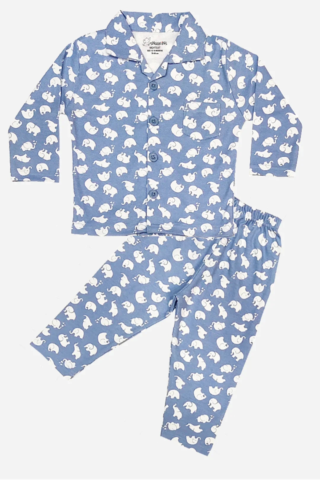 Elephant Printed Full Sleeves Kids Pyjama Set