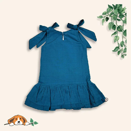 Prussian Blue Bow Frock for Little Girls