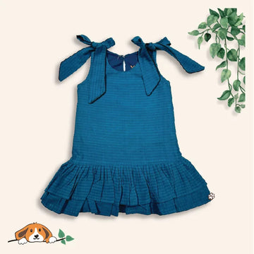 Prussian Blue Bow Frock for Little Girls