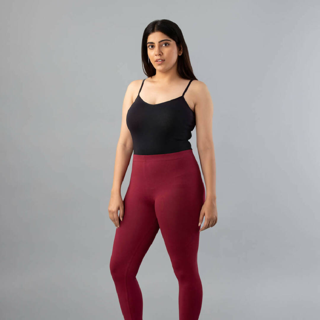 MyCybele Maroon Cotton Ankle Leggings