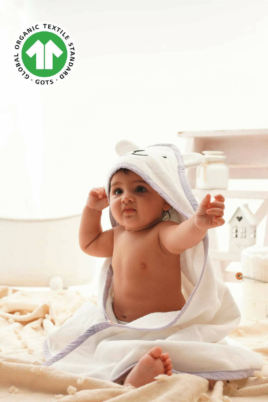 Greendigo Organic Cotton Unisex Hooded Baby Bath Towel for baby boys and baby girls -5
