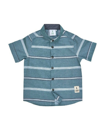 Green Ada Stripe Henley Shirt for Boys