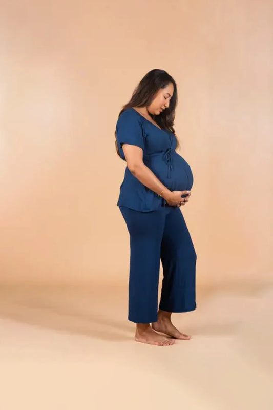 Navy Blue Bamboo Maternity Pants with Drawstrings
