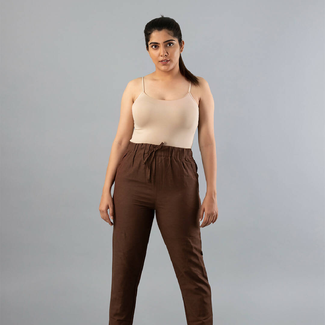 Brown Linen Peg Trousers