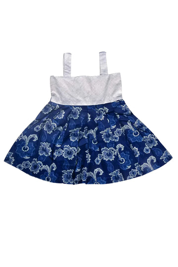 White and Blue Pure Elegance Cotton Girls Frock