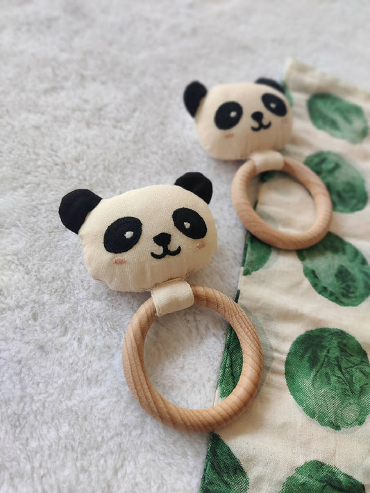 Panda (Rattle + Teether) Wooden Toy (Pack of 1)