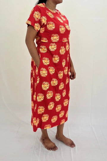 Red Animal Printed Zipless Maternity Maxi