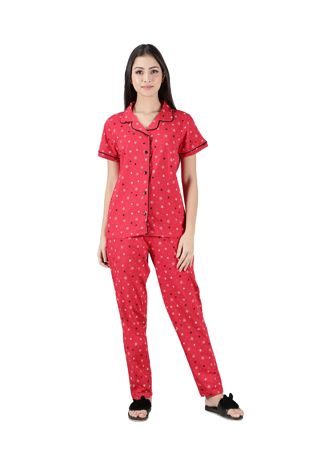 Red Star Printed Cotton Women’s Nightwear Co-ord Set