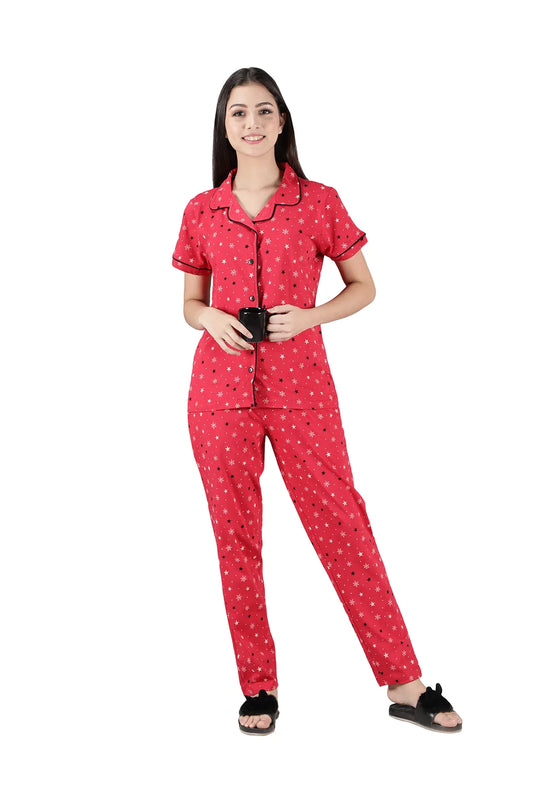 Red Star Printed Cotton Women’s Nightwear Co-ord Set