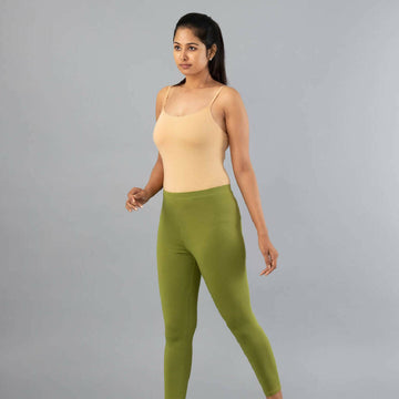 MyCybele Olive Green Cotton Cropped Leggings