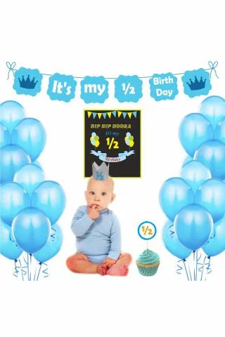 Six Month Birthday theme - Blue Half Birthday party kit for a baby boy
