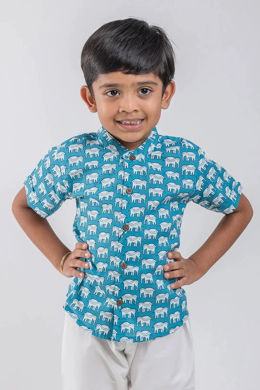 Trendy Boys' Shirt with Cute Elephant Print | Pure Cotton | Nesavu | Perfect Blend of Style and Comfort