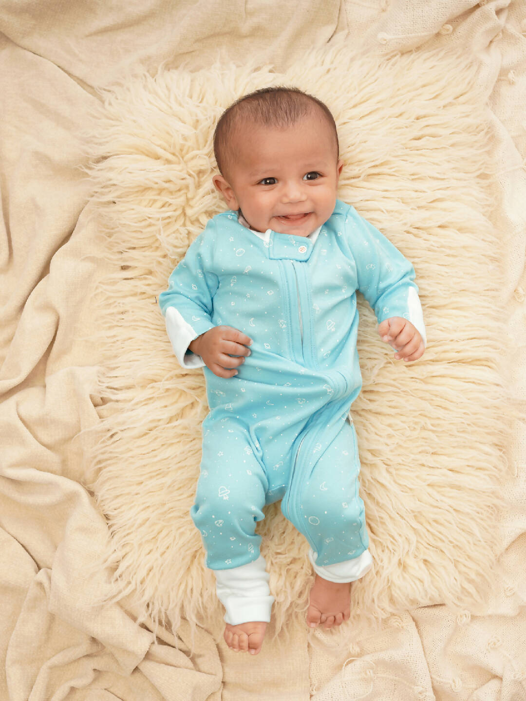 Greendigo Organic Cotton Unisex Blue Sleepsuit Rompers for Baby
