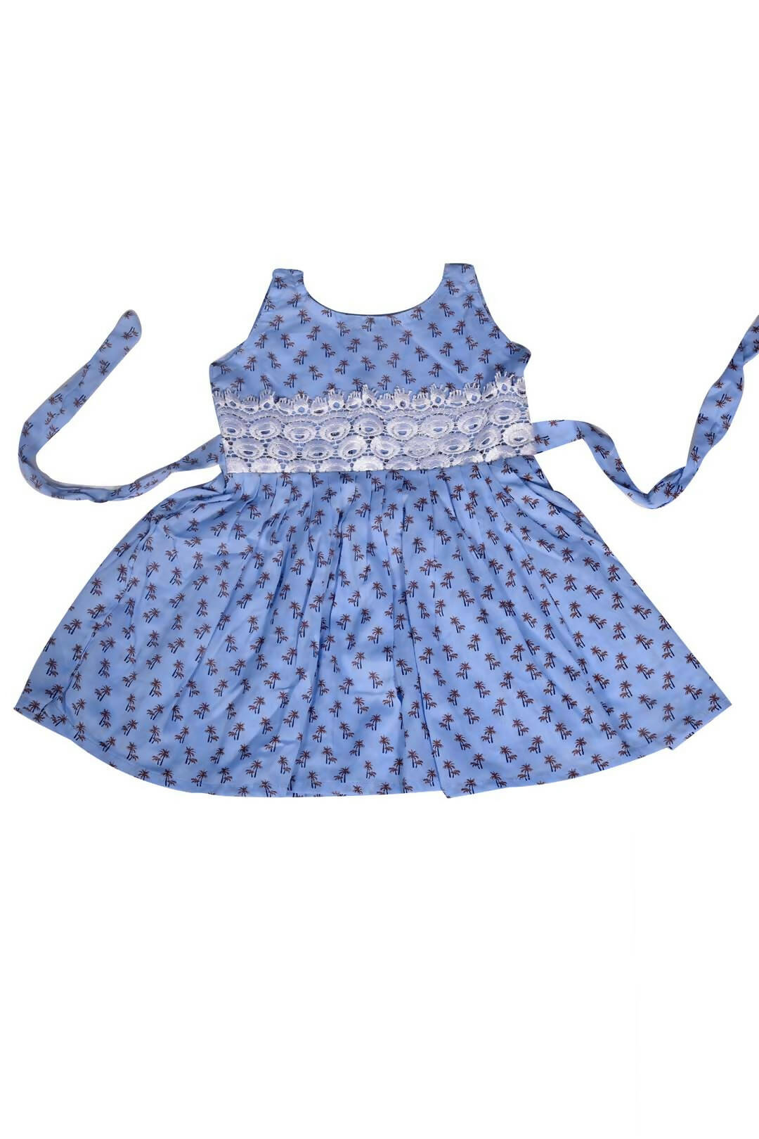 Mystic Blue Forest Tree-Print Cotton Girls Frock