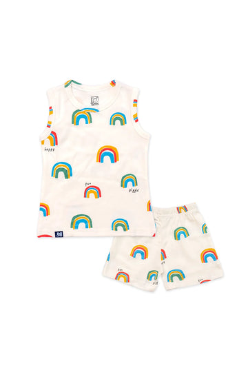 White Rainbow Printed Kids Lounge Wear