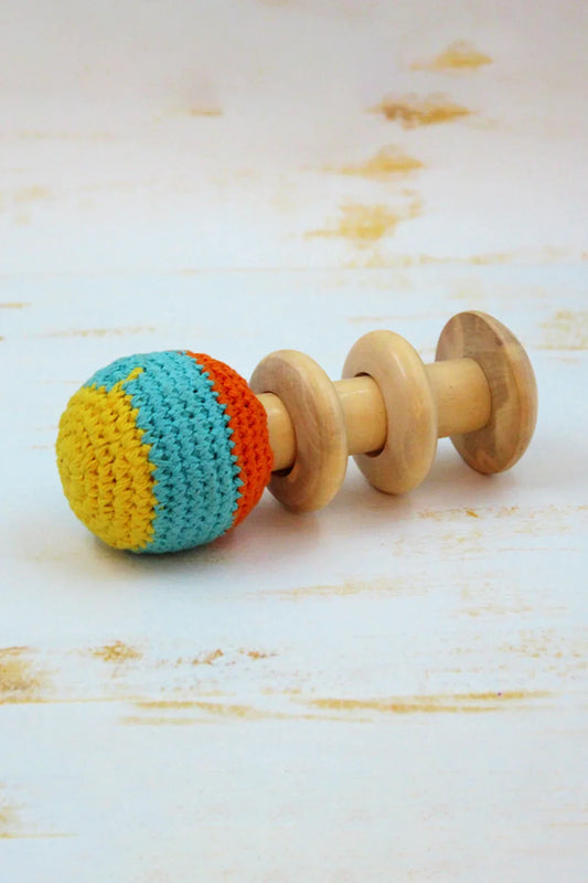 Wooden Non-Toxic Crochet Shaker Rattle Toy - Orange