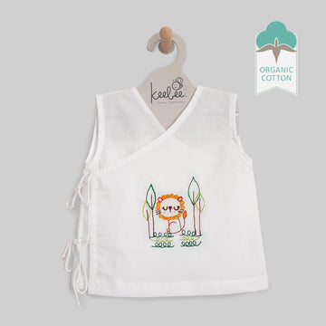 Organic Cotton Sleeveless Embroidered Baby Jabla - Lion