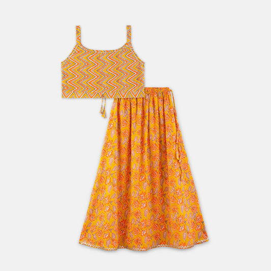Apricot Crop Top Skirt Set