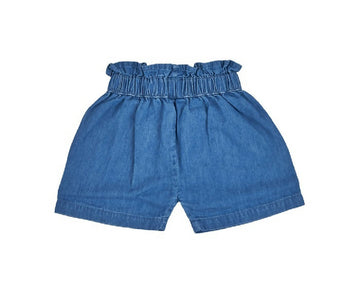 Denim Blue Paperbag Waist Shorts for Girls