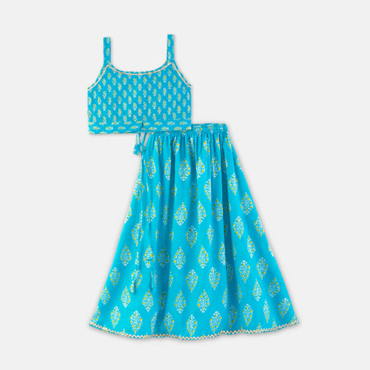 Aqua Blue Crop Top Skirt Set
