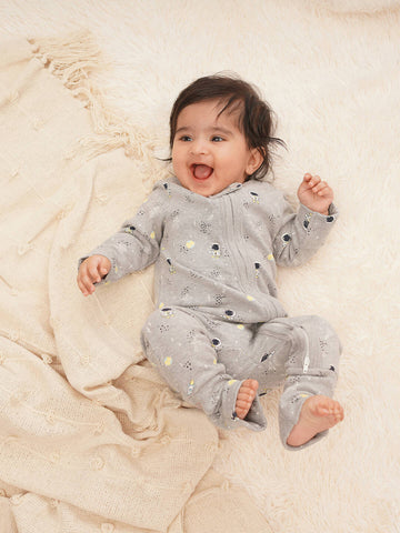 Grey Organic Cotton Unisex Baby Sleepsuit Romper