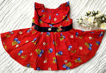 Red Berry Flair Cotton Girls Frock