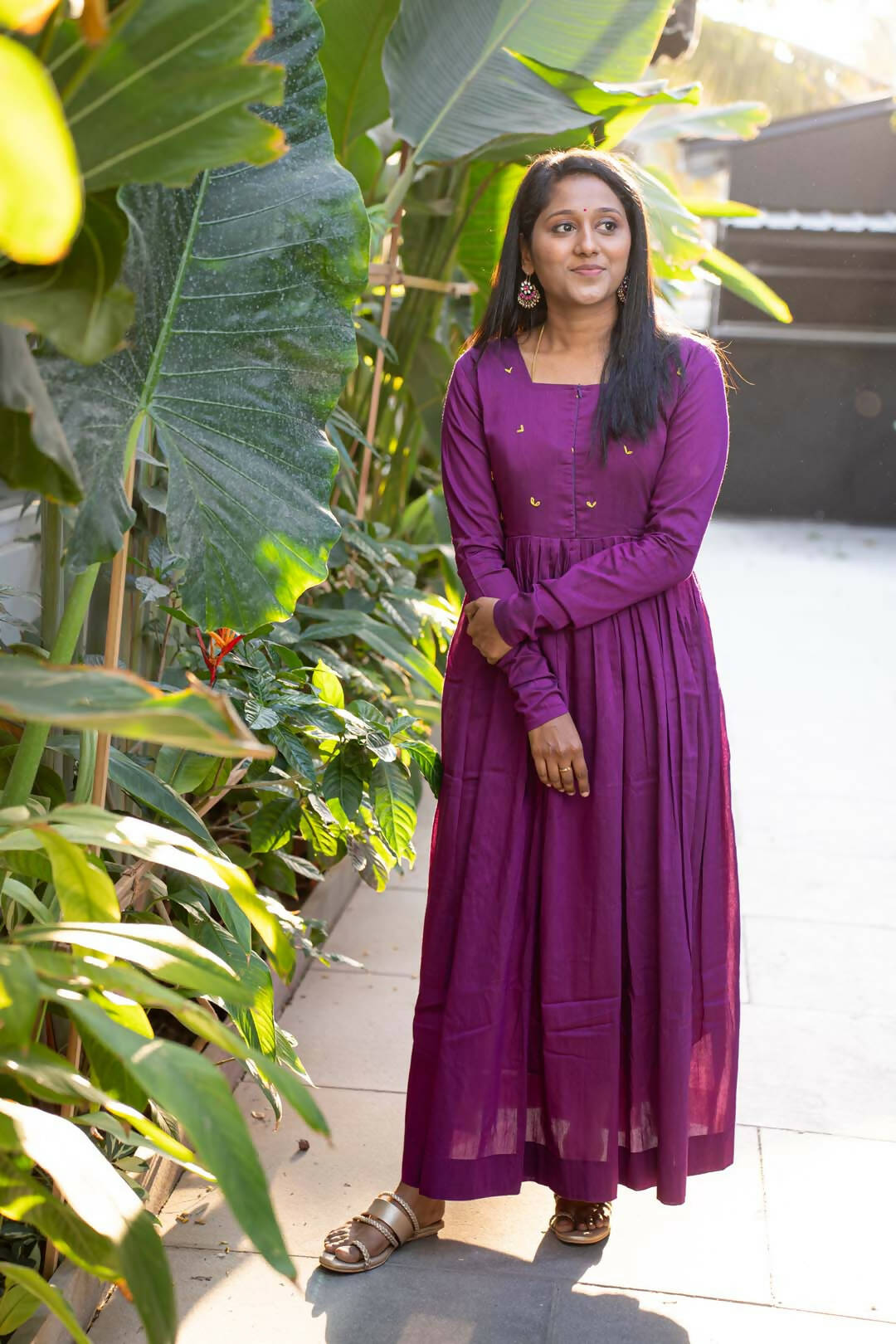 Violet Embroidery Cotton Maxi Dress